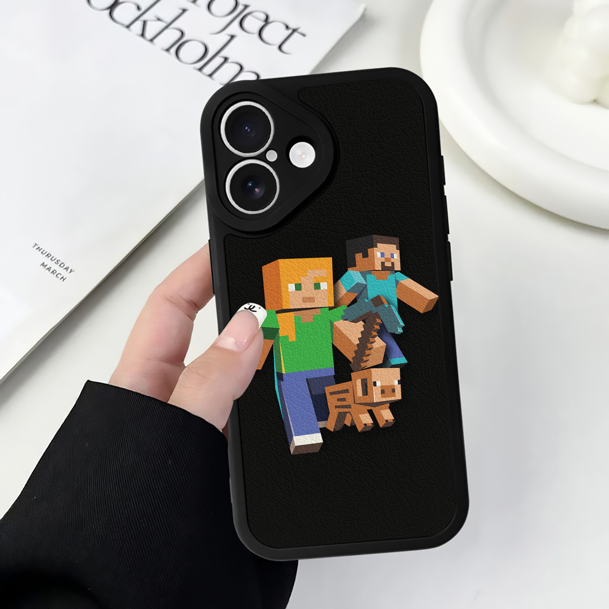 （画像用） マインクラフト ブロックの世界 Minecraft MC Block world 【iPhone 16シリーズ対応】シリコンスマホケース（レザー調） 材質：シリコン